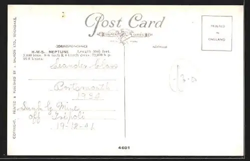 Künstler-AK Kriegsschiff HMS Neptune bei unruhiger See