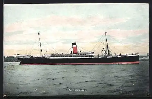 AK Dampfer SS Tunisian auf dem Wasser