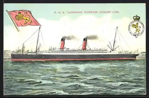 Künstler-AK Passagierschiff RMS Carmania (Turbine), Cunard Line