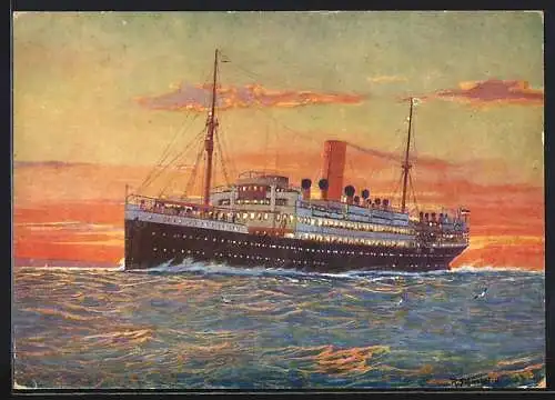 Künstler-AK Robert Schmidt: Nordd. Lloyd, Passagierschiff Derfflinger