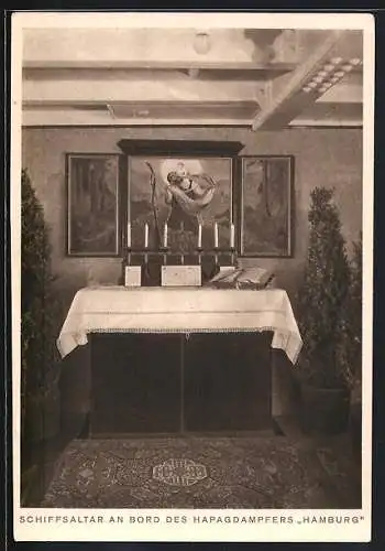 AK Schiffsaltar an Bord des HAPAG-Dampfers Hamburg