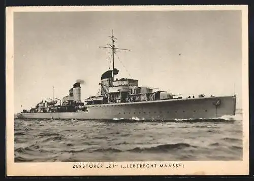 AK Zerstörer Z 1 Leberecht Maas der Kriegsmarine in Fahrt