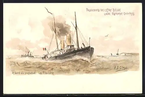 Künstler-AK Pacquebot La Fiandre, Ligne Ostende-Douvres