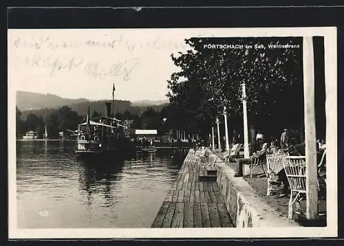 AK Pörtschach am See, Wahlisstrand mit Dampfer