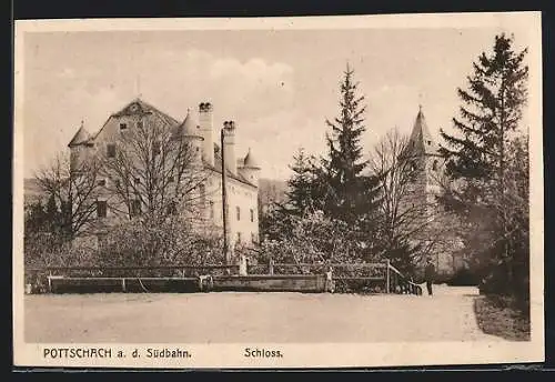 AK Pottschach a. d. Südbahn, Blick zum Schloss