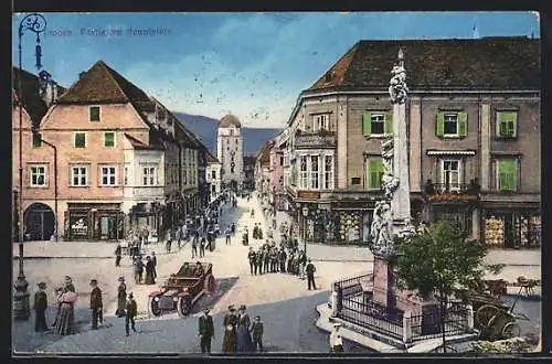 AK Leoben, Pestsäule mit Homanngasse