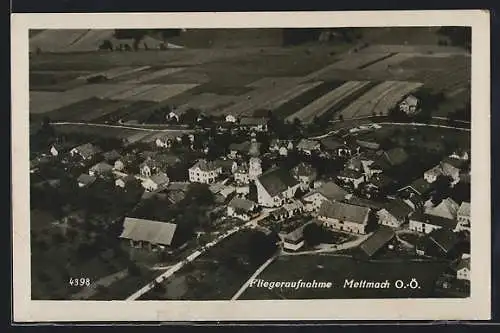 AK Mettmach /O.-Ö., Teilansicht mit Kirche, Fliegeraufnahme