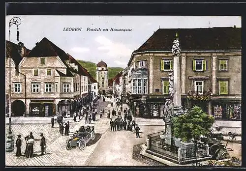 AK Leoben, Die Pestsäule mit der Homanngasse