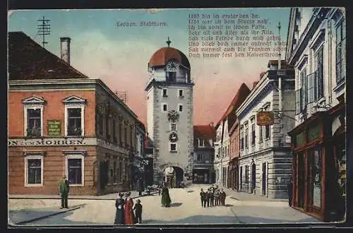 AK Leoben, Gasthaus zum Mohren und Stadtturm