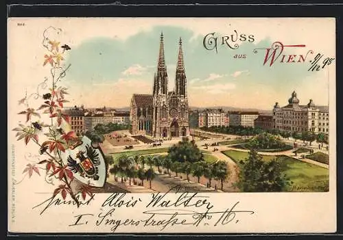 Lithographie Wien, Panoramablick mit Votiv-Kirche