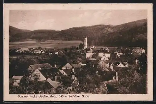 AK Seebenstein, Teilansicht der Sommerfrische mit Kirche