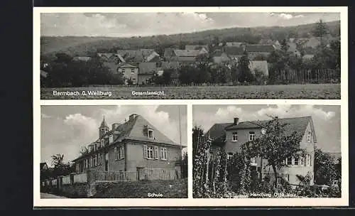 AK Bermbach / Lahnkr., Panorama, Schule, Handlung Otto Volz