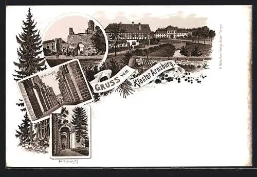 Lithographie Lich, Kloster Arnsburg, 4 Ansichten