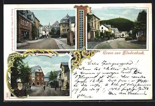 AK Gladenbach, Strassenpartie mit Berg, Strassenpartie mit Torblick