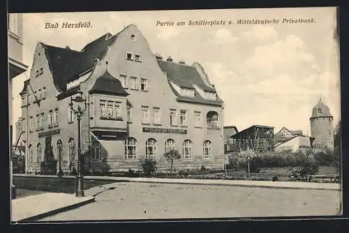 AK Bad Hersfeld, Partie am Schillerplatz u. Mitteldeutsche Privatbank