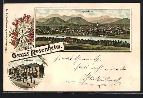 Lithographie Rosenheim, Hotel Kaiserbad, Teilansicht