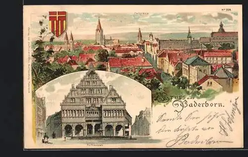 Lithographie Paderborn, Rathausplatz, Panorama