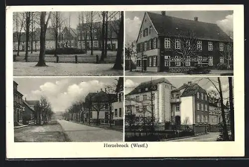 AK Herzebrock /Westf., Gasthaus Heinermann, Strassenpartien, Ortspartie mit Kreuzigungs-Statue