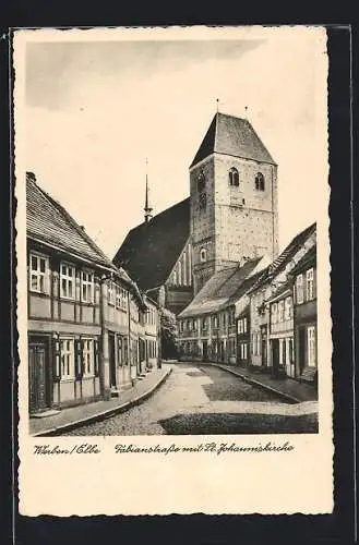 AK Werben / Elbe, Fabianstrasse mit St. Johanniskirche