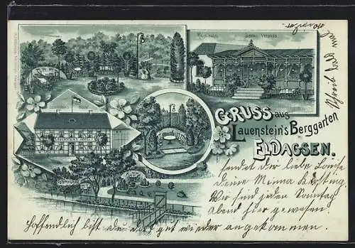 Lithographie Eldagsen / Springe, Hotel Lauenstein`s Berggarten, Garten-Veranda