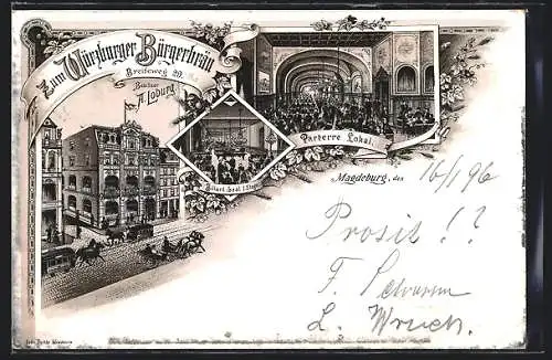 Lithographie Magdeburg, Gasthaus zum Würzburger Bürgerbräu