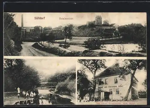 AK Sülldorf / Wanzleben, Gasthof zum schwarzen Adler v. Rich. Heyne, Totalansicht, Flusspartie