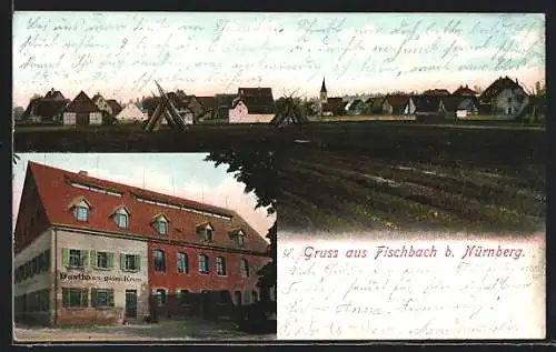 AK Fischbach b. Nürnberg, Gasthaus zur goldenen Krone, Ortsansicht