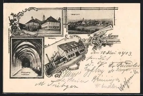 AK Langenzenn, Brauerei u. Gasthof z. Schwane, Marktplatz, Kreuzgang im Kloster
