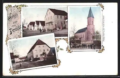 AK Prühl, Strassenpartie, Ansicht der Kirche