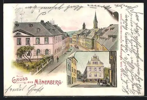 AK Münchberg / Obfr., Ortsansicht mit Rathaus