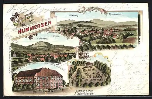 Lithographie Hummersen, Gasthof z. Post v. A. Schmidtmeier, Ortsansicht