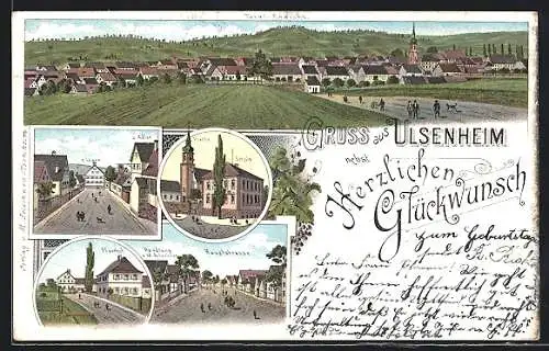 Lithographie Ulsenheim, Gasthaus z. Adler, Gasthaus z. Löwen, Handlung v. M. Belschner