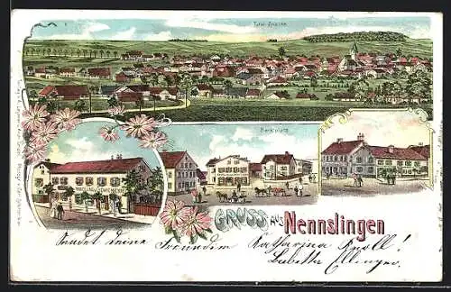 Lithographie Nennslingen, Marktplatz, Handlung von Ludwig Maennel, Totalansicht