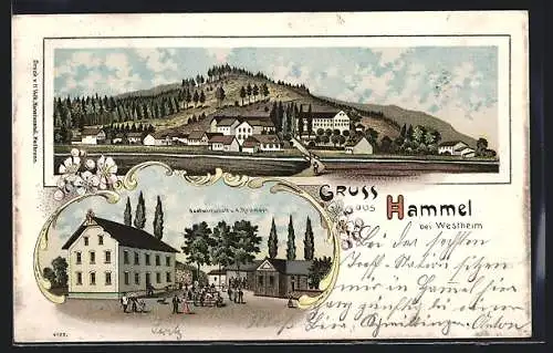 Lithographie Hammel / Augsburg, Gastwirtschaft v. A. Reitmayr, Ortsansicht