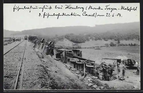 Foto-AK Homberg /Efze, Eisenbahnunglück auf der Strecke Treysa-Malsfeld 1904