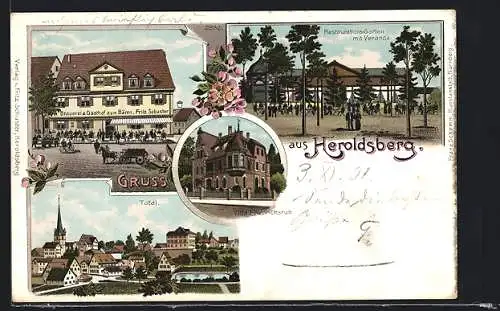 Lithographie Heroldsberg, Brauerei und Gasthof zum Bären, Villa Friedrichsruh