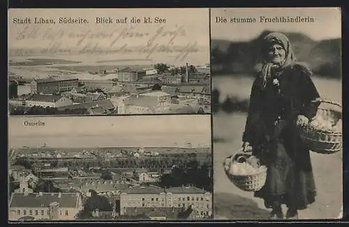 AK Libau, Teilansicht mit kl. See, Stumme Fruchthändlerin