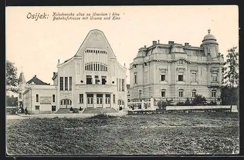 AK Osijek / Essegg, Bahnhofstrasse mit Urania und Kino