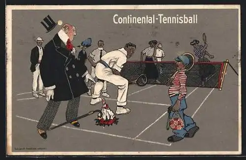 AK Continental-Tennisball, Tennisspiel, Ball trifft Mann am Kopf