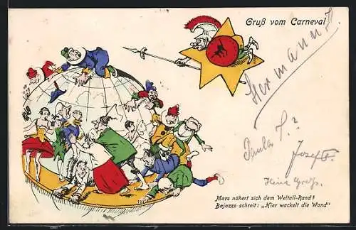 Künstler-AK Karnevalisten nähern sich dem Weltall-Rand