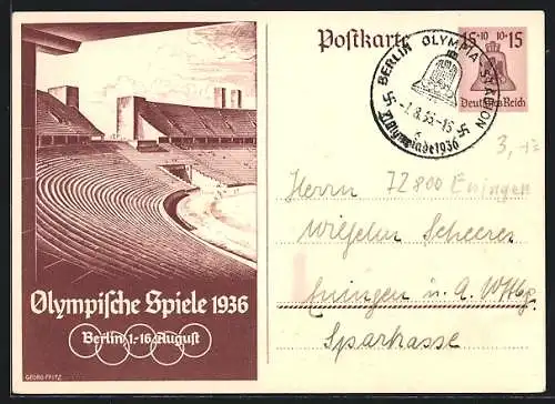 Künstler-AK Berlin, Olympische Spiele 1936, Tribünen des Stadions.
