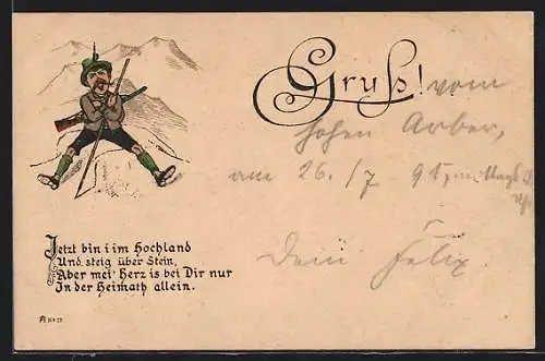 Vorläufer-AK Jäger in Bergtracht singt ein Lied, 1891