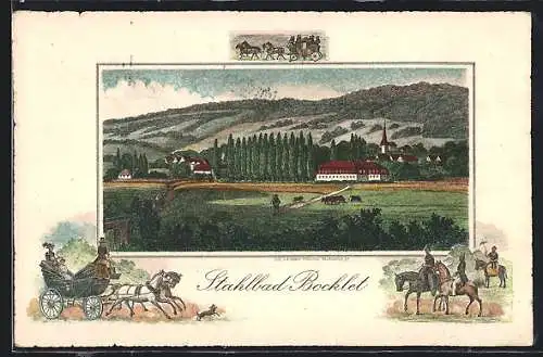 Lithographie Ganzsache Bayern PP47F3: Bad-Bocklet, Panorama mit Ort und Weiden