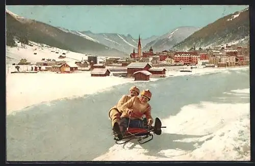 AK Wintersportler auf dem Schlitten