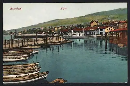 AK Rorschach, Boote und Dampfer im Hafen