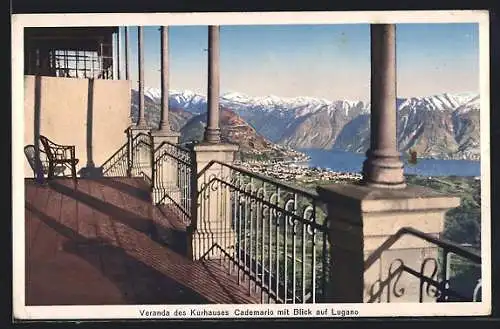 AK Cademario, Veranda des Kurhauses mit Blick auf Lugano
