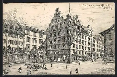 Künstler-AK Luzern, Hotel zum weissen Rössli