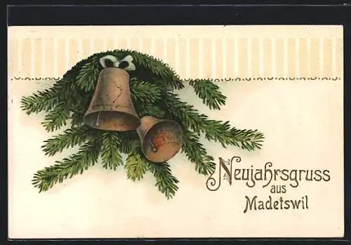 AK Madetswil, Neujahrsgruss mit Glocken am Tannenzweig