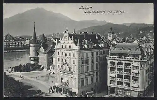 AK Luzern, Schwanenplatz und Pilatus