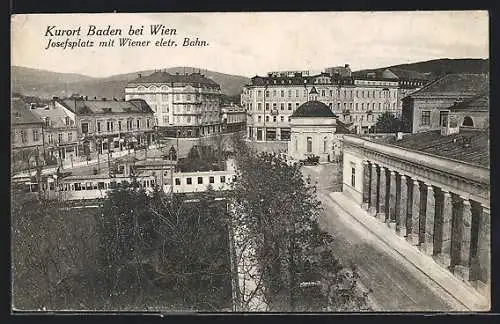 AK Baden bei Wien, Josefsplatz mit Wiener elektr. Bahn
